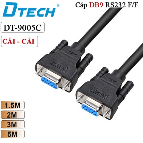 Dây Cáp COM DB9 RS232 Cái sang Cái Dtech DT-9005C F/F dài 1.5M - 5M