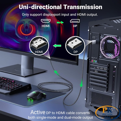 Dây cáp chuyển Displayport sang HDMI 2.0 4K@60Hz DP119 chính hãng Ugreen dài 1M 2M 15773 15774
