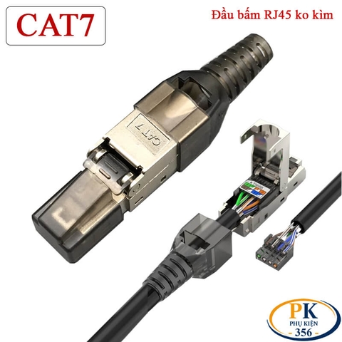 Đầu Bấm Mạng RJ45 Cat7 Tool Free Không Cần Kìm, Vỏ Kim Loại Chống Nhiễu 10Gbps/600MHz chuẩn công nghiệp