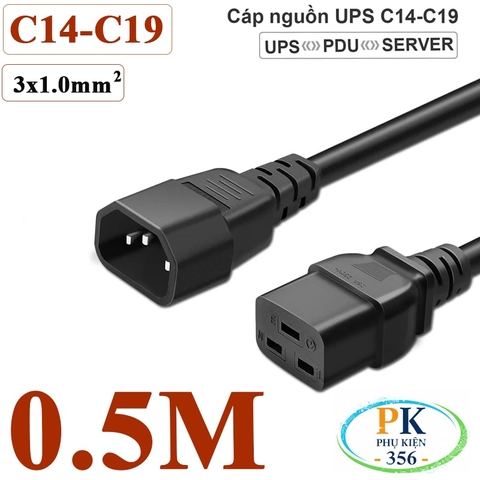 Dây Cáp nguồn IEC320 C14 C19 lõi 3x1.0mm² 10A-250V | Dây nối dài nguồn cho UPS, PDU, PC dài 0.5M – 3M