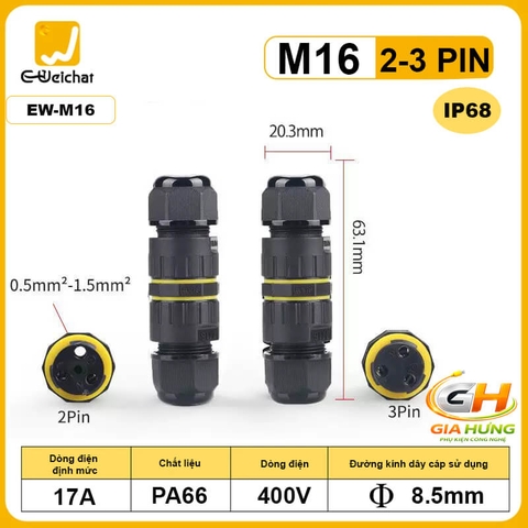 Đầu Cút Nối Dây Điện Chống Nước IP68 Eweichat EW-M16 Cho Dây Ø 8.5mm