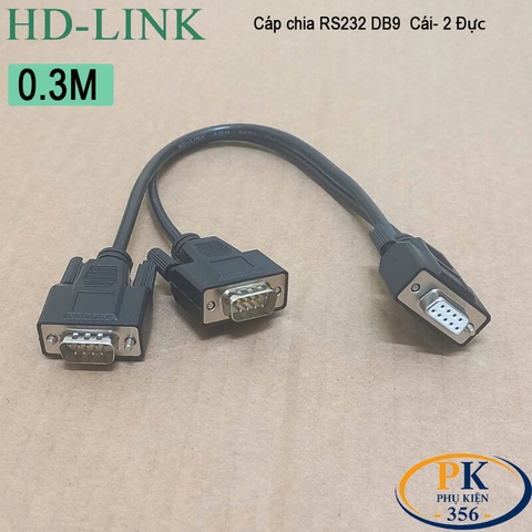 Dây cáp chia COM DB9 RS232 Cái sang 2 cổng đực dài 0.3M, 0.5M, 1M, 1.5M, 2M, 3M, 5M, 10M – HD-Link DIY 28AWG cao cấp