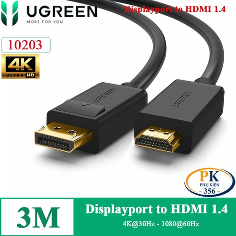 Dây cáp chuyển Displayport sang HDMI 1.4 4K@30Hz DP101 chính hãng Ugreen dài 1M 1.5M 2M 3M 5M 10238 10239 10202 10203 10204
