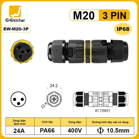Đầu Cút Nối Dây Điện Chống Nước IP68 Eweichat EW-M20 Cho Dây Ø 10mm