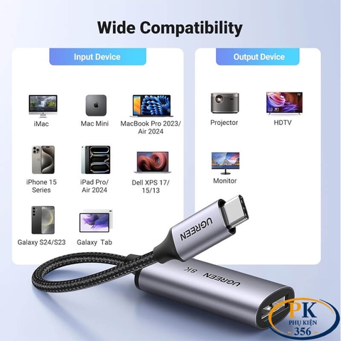 Cáp chuyển USB-C to Displayport 1.4 Ugreen 15575 MM130, hỗ trợ 8K60Hz 4K240Hz 2K240Hz HDR