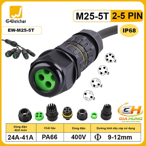 Đầu Nối Chia Dây Điện 1 Vào 4 Ra Chống Nước IP68 Eweichat EW-M25-5T
