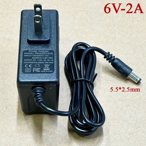 Củ nguồn DC Adapter 6V-2A 12W chân cắm tròn 5.5*2.5mm ZB060200-2US