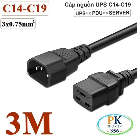 Dây Cáp nguồn IEC320 C14 C19 lõi 3x0.75mm² 10A-250V | Dây nối dài nguồn cho UPS, PDU, PC dài 0.5M – 3M