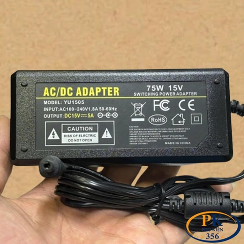 Nguồn DC Adapter 15V-5A 75W YU1505 chân nguồn 5.5×2.5mm
