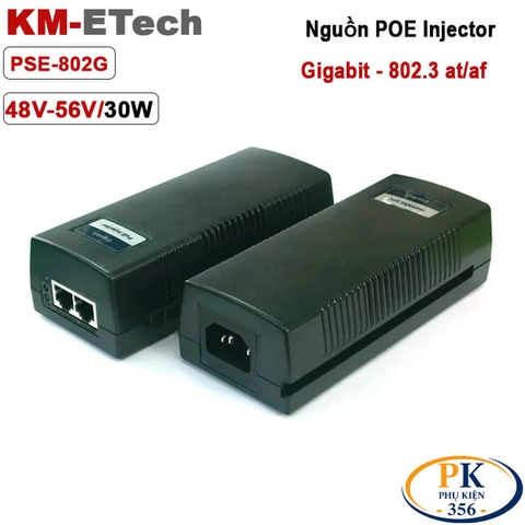 Bộ nguồn Adapter POE injecter 48V-56V 30W Gigabit chuẩn IEE802.3at/af KM-Etech PSE802G