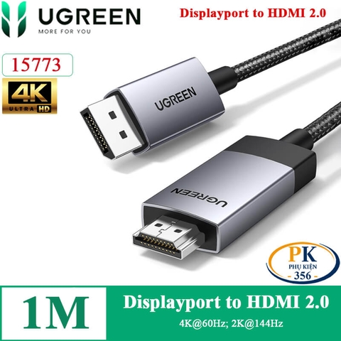 Dây cáp chuyển Displayport sang HDMI 2.0 4K@60Hz DP119 chính hãng Ugreen dài 1M 2M 15773 15774