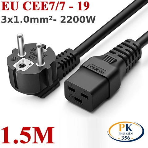 Dây cáp nguồn C19 IEC320 chân bẻ góc CEE 7/7 lõi 3×1.0mm² 250V-16A Doxconn dài 1.5M