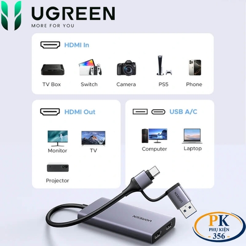 USB Ghi Hình HDMI Ugreen CM726-25773 USB 3.0 – Capture 1080P60, HDMI Loop Out 4K, Livestream Chuyên Nghiệp