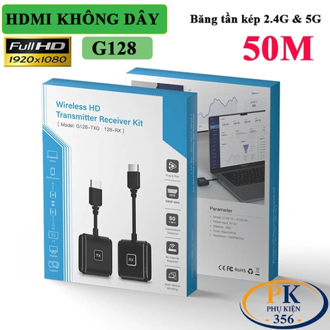 Bộ Thu Phát HDMI Không Dây G128-HD Full HD 1080P – Truyền Tín Hiệu 50m, Băng Tần Kép 2.4G/5G