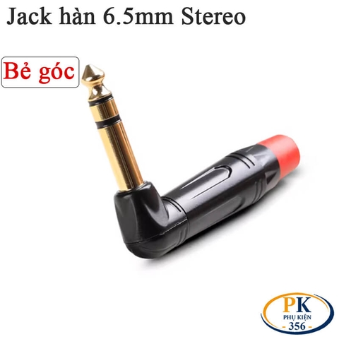 Đầu hàn jack 6.5mm mono bẻ góc (90°) mạ vàng – Vỏ kim loại, dùng cho cáp 3–6mm