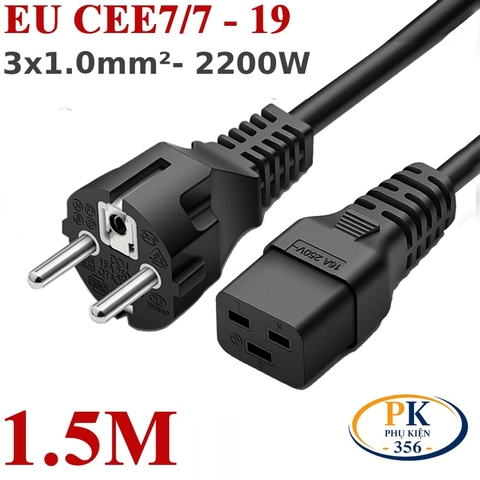 Dây cáp nguồn C19 IEC320 chân cắm thẳng CEE 7/7 lõi 3×1.0mm² 250V-16A Doxconn dài 1.5M