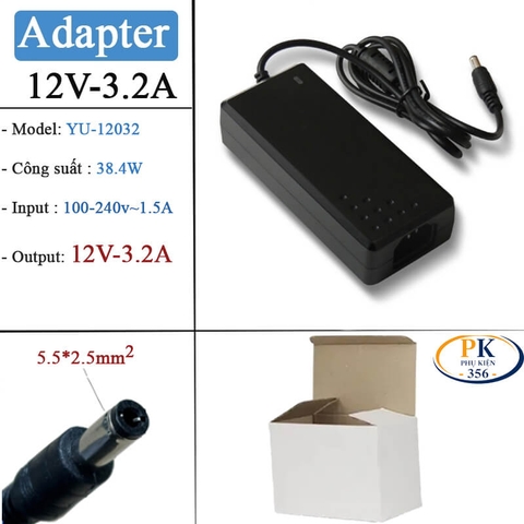 Adapter DC 12V 3A 3.2A 38.4W YU1203 – Nguồn Ổn Định, Chống Nhiễu, Jack 5.5×2.5mm