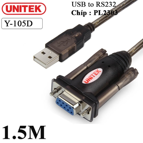 Cáp chuyển USB sang RS232 Serial Unitek Y-105 chip PL2303 dài 1.5M
