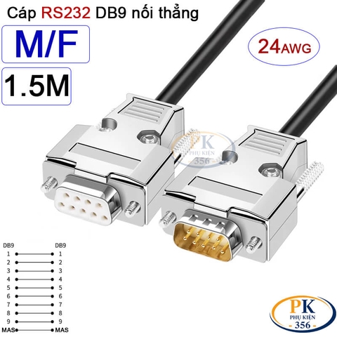 Dây cáp RS232 DB9 nối thẳng 2 đầu đực - cái male - female 24AWG vỏ thép cao cấp dài 0.5M-40M