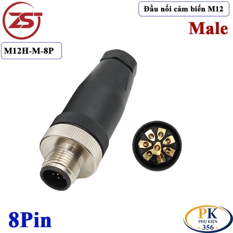 Đầu Nối Cảm Biến M12 8 pin thẳng đực chống nước IP67 M12H-M-8P chính hãng ZSJ