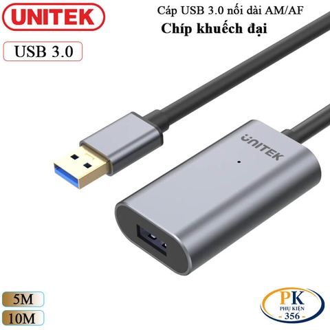 Dây Cáp Nối Dài USB 3.0 Chính Hãng Unitek Y-3004 (5M), Y-3005 (10M) – Có Chip Khuếch Đại & Cổng Nguồn Phụ
