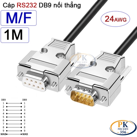 Dây cáp RS232 DB9 nối thẳng 2 đầu đực - cái male - female 24AWG vỏ thép cao cấp dài 0.5M-40M