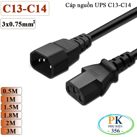 Dây Cáp nguồn IEC320 C13 C14 3x0.75mm² 10A 250V – Dây nối dài UPS, PC, PDU 0.5M - 3M