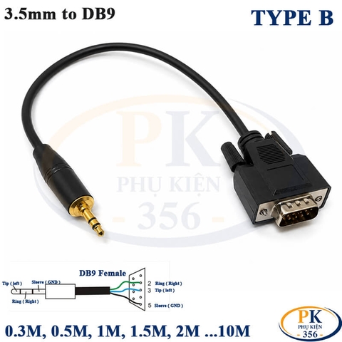 Cáp RS232 chuyển 3.5mm sang DB9 cái serial type B dài 0.3M đến 10M DB9 female to 3.5mm male