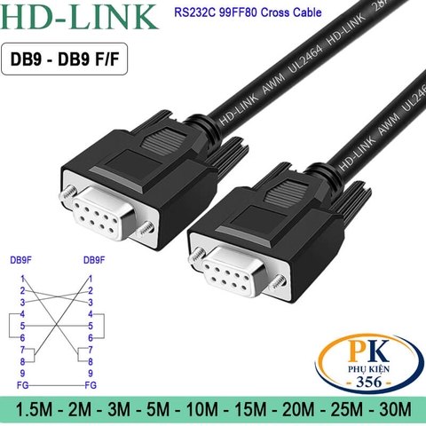 Dây cáp DB9 nối chéo RS232C 2 đầu âm 99FF80 Cross Cable Female to DB9 Female dài 1M–30M