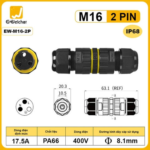 Đầu Cút Nối Dây Điện Chống Nước IP68 Eweichat EW-M16 Cho Dây Ø 8.5mm