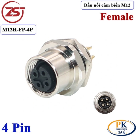 Đầu Nối Cảm Biến M12 4 pin cái lắp bảng điều khiển M12H-FP-4P chính hãng ZSJ