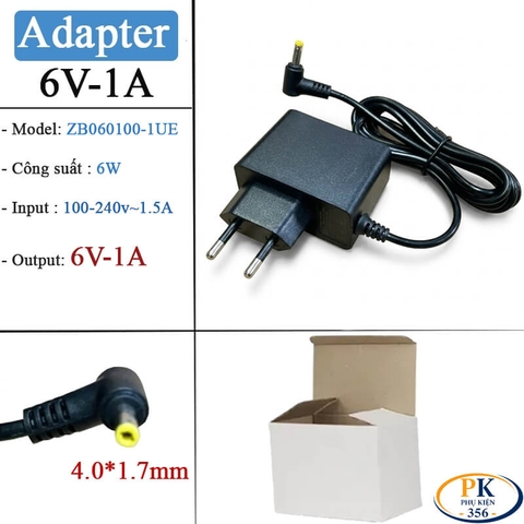 Củ nguồn DC Adapter 6V-1A chân cắm tròn 4.0×1.7mm dùng cho máy đo huyết áp ZB060100-1EU