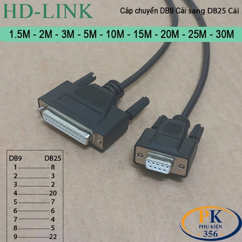 Cáp chuyển DB9 cái sang DB25 cái dùng cho máy in thường DB9F to DB25F dài 1M đến 30M