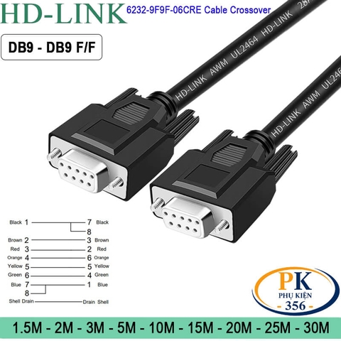 Dây cáp DB9 nối chéo RS232C 2 đầu âm 6232-9F9F-06CRE Cable Crossover dài 1M–30M