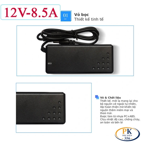 Adapter DC 12V 8.5A 102W YU1208 – Nguồn Công Suất Lớn, Jack 5.5×2.5mm, Chống Nhiễu