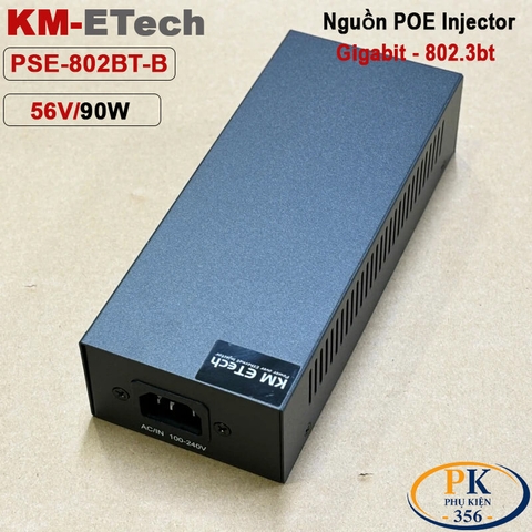 Bộ nguồn Adapter PoE+ Plus Injector 56V 90W Gigabit chuẩn IEEE802.3bt KM-Etech PSE802BT-B vỏ kim loại dùng cho camera PTZ