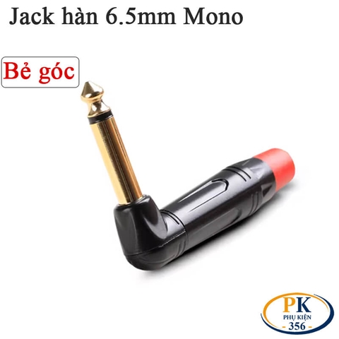 Đầu hàn jack 6.5mm mono bẻ góc (90°) mạ vàng – Vỏ kim loại, dùng cho cáp 3–6mm