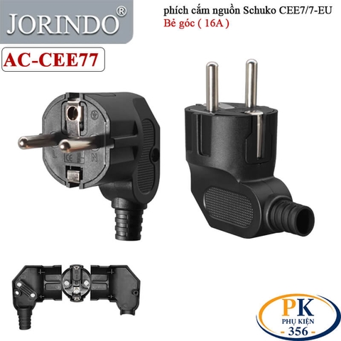 Phích Cắm Nguồn 2 Chân EU CEE 7/7 Schuko 250V-16A chính hãng JORINDO AC-CEE77 - Bẻ góc