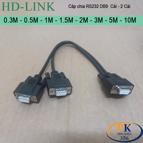 Dây cáp chia COM DB9 RS232 Cái sang 2 cổng cái dài 0.3M, 0.5M, 1M, 1.5M, 2M, 3M, 5M, 10M – HD-Link DIY 28AWG cao cấp