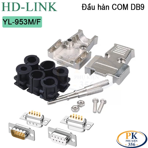 Đầu hàn DB9 chân đồng vỏ thép HD-Link YL-953M/F - Đầu nối RS232 DB9 chất lượng cao - DB9 connector