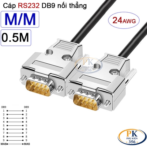 Dây cáp RS232 DB9 nối thẳng 2 đầu đực male - male 24AWG vỏ thép cao cấp dài 0.5M-40M