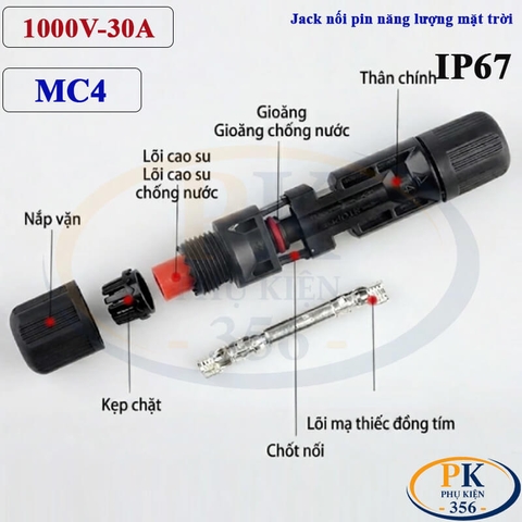 Đầu Nối MC4 1000V 30A Chống Nước IP67 Dùng Cho Điện Mặt Trời