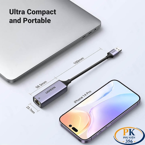 Cáp Chuyển USB 3.0 to LAN Gigabit 1Gbps Ugreen 50922 CM209 Chipset AX88179 Vỏ Nhôm Màu Ghi