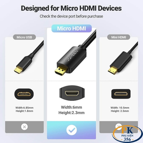 Cáp chuyển Micro HDMI sang HDMI 2.0 4K@60Hz chính hãng Ugreen 20134 dài 15Cm cao cấp