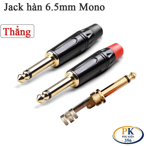 Đầu hàn jack 6.5mm mono (jack thẳng) mạ vàng – Vỏ kim loại, dùng cho cáp 3–6mm