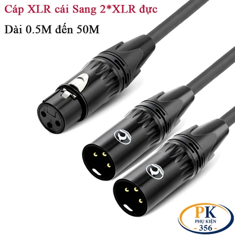 Dây cáp âm thanh DIY XLR cái sang 2 Canon XLR 3Pin đực – Đồng OFC, đầu mạ vàng, dài 0.5M – 50M