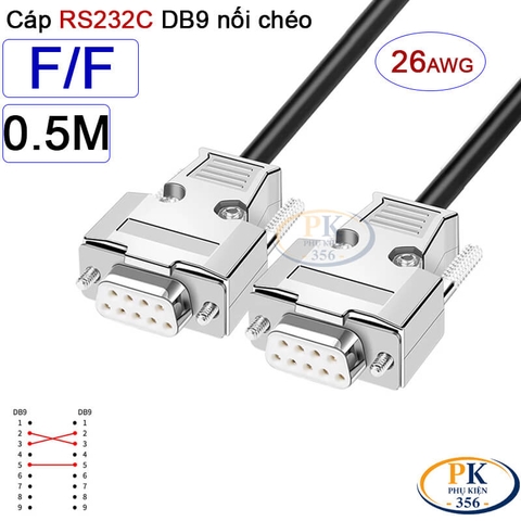Dây cáp RS232C DB9 nối chéo 2 đầu cái Null Modem 26AWG vỏ thép 0.5M-40M