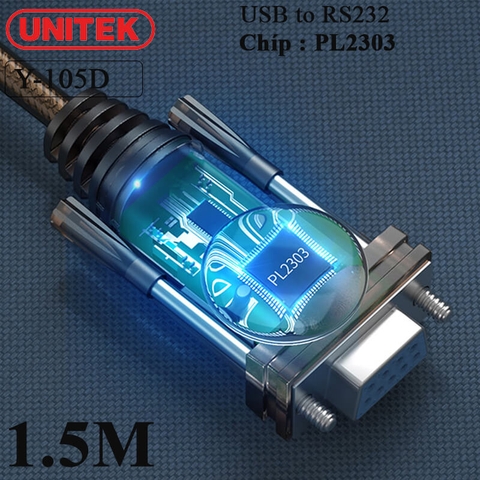 Cáp chuyển Serial USB sang RS232 cổng cái Unitek Y-105D chip PL2303 dài 1.5M