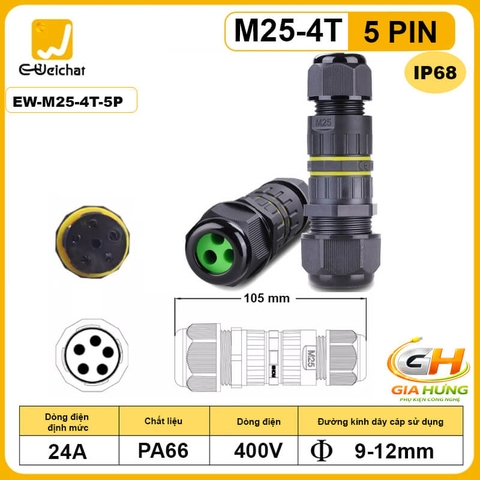 Đầu Nối Chia Dây Điện 1 Vào 3 Ra Chống Nước IP68 Eweichat EW-M25-4T