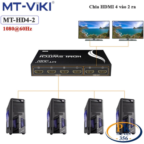 Bộ chia HDMI 4 vào 2 ra Full HD 1080P có điều khiển MT-VIKI MT-HD4-2 - Switch HDMI 4 ra 2
